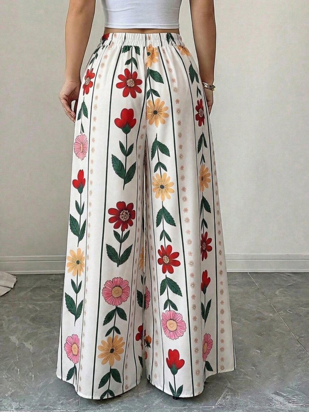 Multicolor Boho Women's Printed Wide Leg Pants - Picture 2 of 4